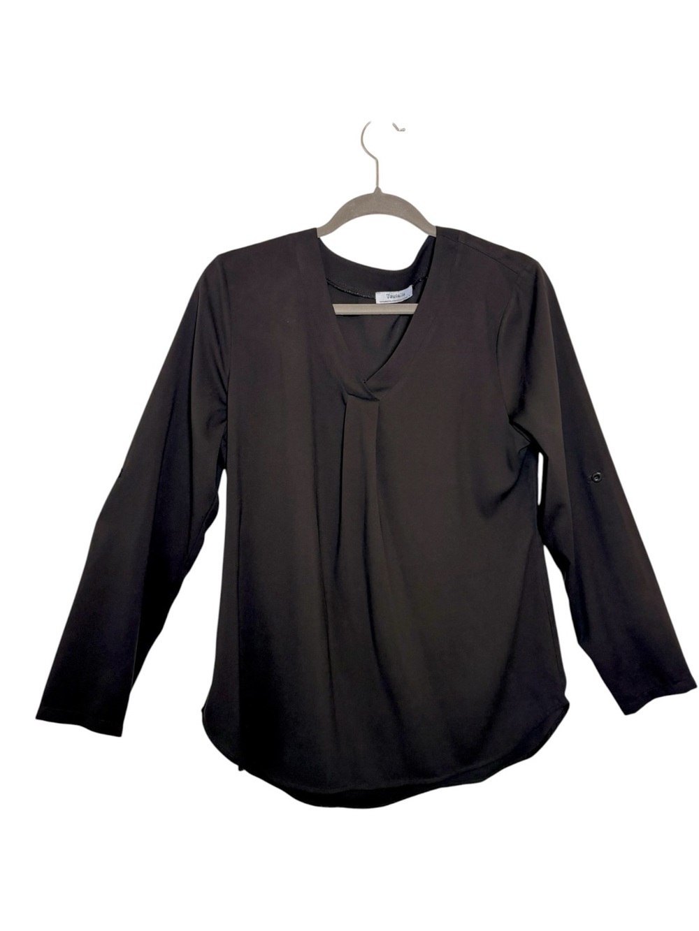 Youtalia Black Roll Tab Blouse Office Chic Dressy Minimalist Medium - Picture 3 of 8
